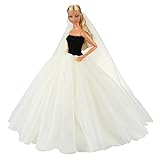 BARWA Beige Wedding Dress with Veil Evening Party Princess Beige Gown Dress for 11.5 Inch Girl Doll