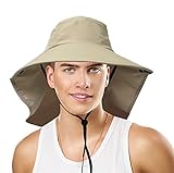 Tirrinia Outdoor Sun Protection Fishing Cap with Neck Flap, Wide Brim Sun Hat for Travel Camping Hiking Hunting Boating Safari Cap with Adjustable Drawstring