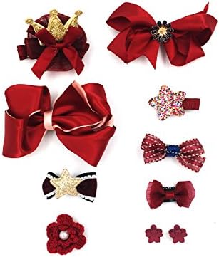 PeiLan 10Pcs Gril Hair Accessories Set Hairpin Bows Clips Flower Alligator Clips - with Gift Box for Baby Girls Teens Toddlers Kids Children (Red Set)