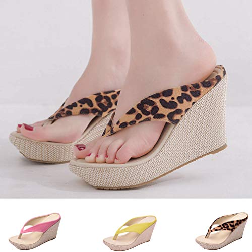 New in Respctful✿ Women's Flip Flop Wedge Sandal Boho Espadrille Flip Flop for Casual Non Slip Outdoor Brown