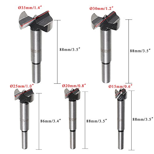 Dayree 5pcs Forstner Drill Bits 15mm-35mm High-Speed Steel Woodworking Hole Bits Reaming Hinge with Round Shank for Wood Plastic Particle Board and Other Cork - Thumbnail 5