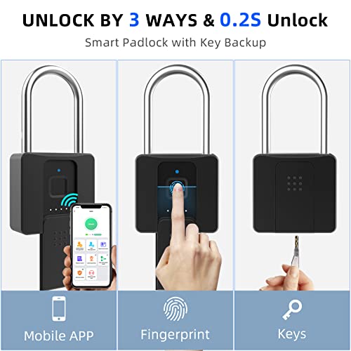 Fingerprint Padlock, Eseesmart Long Shackle Smart Padlock Bluetooth