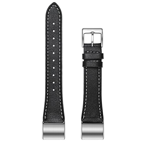 MoreToys Genuine Leather Adjustable Replacement Accessory Sport Watch Band Wrist Strap Bracelet for Fitbit Charge 2 Fitness Wristband (Black)