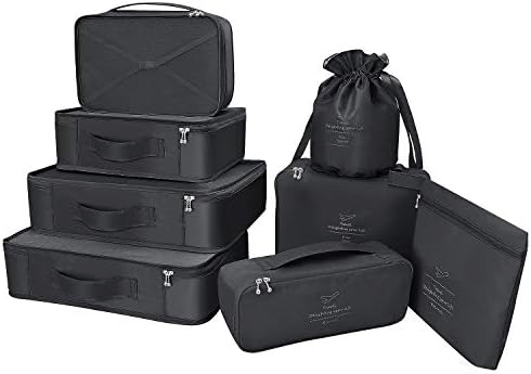Packing Cubes 8 Sets/7 Colors Latest Design Travel Luggage Organizers Include Waterproof Shoe Storage Bag Convenient Packing Pouches for Traveller (Black) 1 Packing Cubes 8 Sets/7 Colors Latest Design Travel Luggage Organizers Include Waterproof Shoe Storage Bag Convenient Packing Pouches for Traveller (Black)