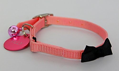 CAT / KITTEN BOW TIE SAFETY COLLAR, ELASTIC SAFETY COLLAR & ENGRAVED PERSONALISED MATCHING COLOUR ID TAG (PINK)
