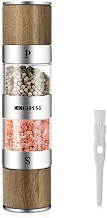Eastshining 2-in-1 Salt and Pepper Mill Set With Adjustable Ceramic Mechanism and Brush, Stainless Steel Spice Grinder, Salt and Pepper Shaker With Caps