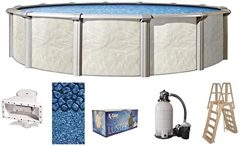 Fallston 18-Foot-by-52-Inch Round Above-Ground Swimming Pool Complete Bundle Kit | Boulder Swirl Pattern Overlap Liner | A-Frame Ladder System | Sand Filter System with Pump | Skimmer
