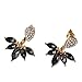 Lady Clear Crystal Leaf Feather Ear Jacket Earrings Back Ear Cuffs Stud Earrings for Women SUNSCSC (Black & Gold)