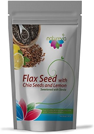 Flax &amp; Chia Seeds - Lemon Flavor (425 g): Naturally Sweetened with Stevia, Free of: Sugar, Carbs, Calories, Instant Powder Drink Mix