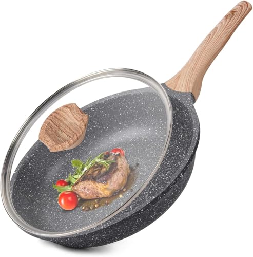 Caannasweis Nonstick Frying Pan With Lid, Kitchen Granite Skillet, Non Stick Omelette Frying Pans, Omelet Egg Pan, Stone Cookware Chef's Pan, Induction Compatible, PFOA Free Pans for Cooking Gift