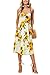 Minipeach Women's Bohemian Elegant Spaghetti Straps Sleeveless Floral Chiffon Swing Midi Dress with Pockets