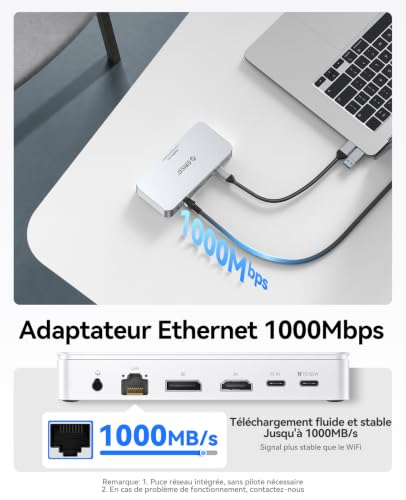 ORICO Station d'accueil 11 en 1 avec boîtier SSD M.2 NVMe/SATA de 8 To, station d'accueil pour ordinateur portable, 2 moniteurs avec HDMI, 1 DP 8K @ 30 Hz, 2 USB-A/C 10 Gbps, SD/TF, 100 W PD, 1 Gbit/s