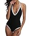 Tempt Me Women's One Piece V Neck Halter Vintage Sexy Backless Swimsuits Black L