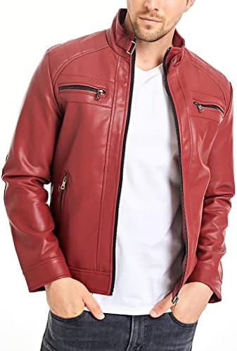 chouyatou Men's Vintage Stand Collar Pu Leather Jacket (X-Small