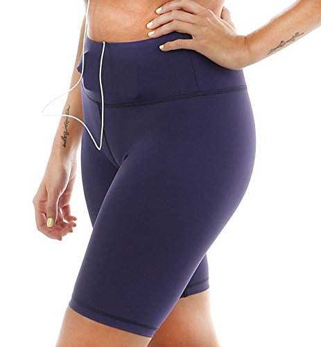 Long Yoga Shorts, Women's Workout Bike Running Shorts with Pockets and Tummy Control, Activewear for Women (Small, Blue)