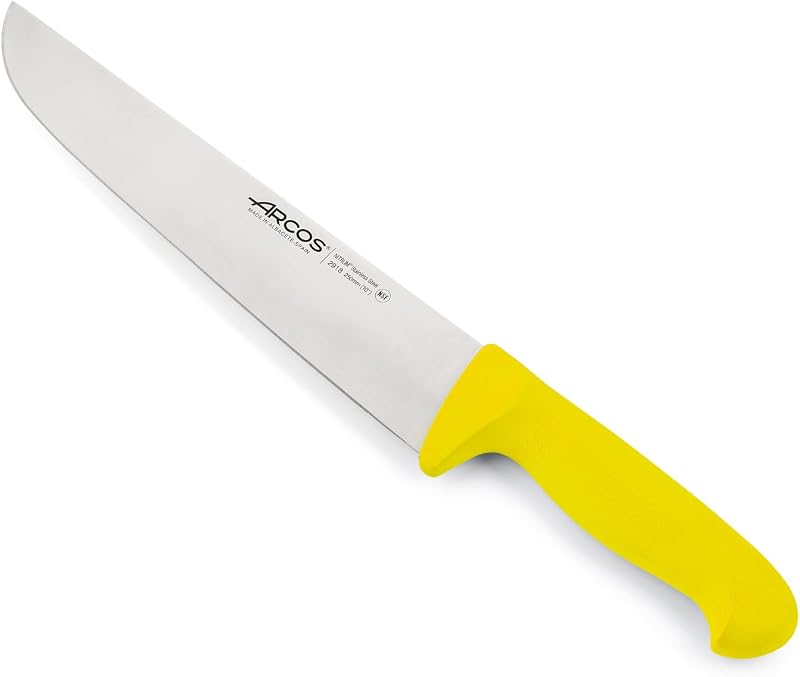 Fleischermesser mit Edelstahlklinge 250 mm - Professionelles Küchenmesser zum Schneiden von Fleisch, Fisch und Gemüse - Ergonomischer Griff aus Polyoxymethylen, Gelb, Serie 2900