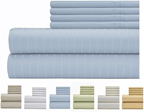 Weavely Sheet Set - 700 Thread Count Cotton-Poly Blend Bed Sheet, Pin Stripe 6 Piece Bedding Set, Hotel Quality Sheet Set with 2 Bonus Pillow Cases, 15 inch Elastic Deep Pocket Fitted Sheet -King-Blue