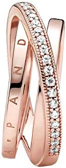 Signature Anello con incrocio con pavé a tripla banda placcato in oro rosa 14 carati con zirconi cubici trasparenti, 54