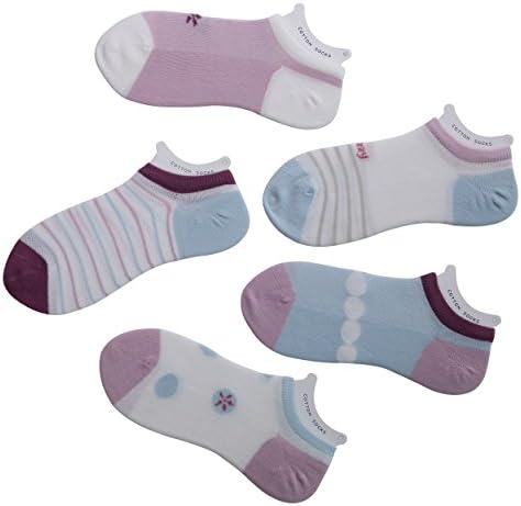 Vera Nuka Big Girls Womens Casual No Show Cotton Socks Non Slip Flat Boat Line 5 Pack (18-20cm / 4T-6X, 1727)