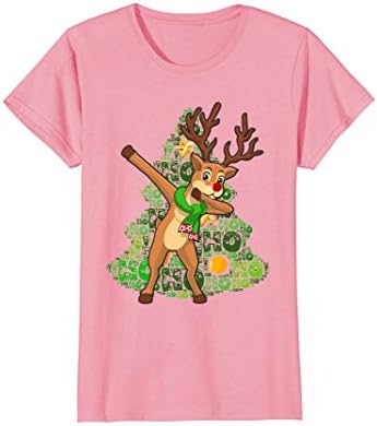 Womens Reindeer Rudolf Dab Shirt - Funny Dabbing Deer with red nose Medium Pink