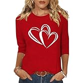 3/4 Sleeve Valentine's Shirts for Women Love Heart XOXO Cute Graphic T Shirts Casual Spring Day Tops Tee