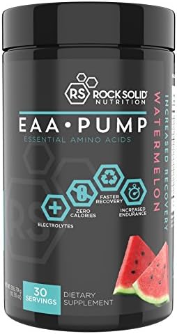 Rock Solid Nutrition EAA Pump Essential BCAA Amino Acid Post Workout Recovery Supplement, Drink Powder, 30 Servings (Watermelon)