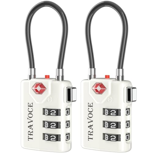 Search Alert TSA Approved Travel Combination Luggage Cable Locks for Suitcase, Gym Locker,Toolbox,Backpack 1,2,4,6 &10 pk (White 2 Pack)