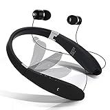 Dostyle Bluetooth Headset Wireless Neckband with Retractable Earbuds Bluetooth Headphones (Black)