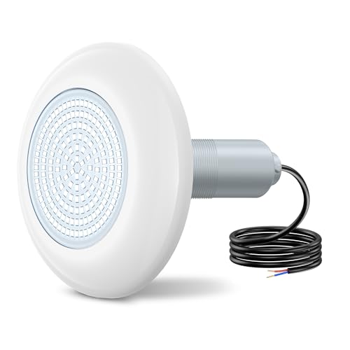 OSREE LED Pool Lights with 2 Inch Thread, 12 W Pool Lamps 6000 K Non-Dimmable, 1200 lm, Ø190 mm, 12 V AC/DC Resin Filled Spotlight for Prefabricated Pools Fiberglass Outside Ground Steel