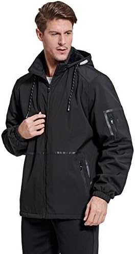 Cityoung Men Men's Outdoor Waterproof Fleece Jacket With Removable Hood Size S (Black)