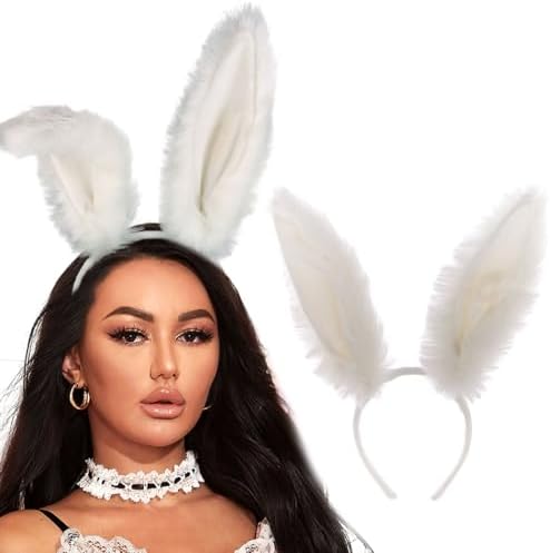 Set De Orejas De Conejo, Pajarita Y Cola De Felpa Para Cosplay – Blanco, Talla única