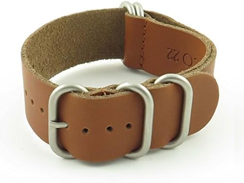 StrapsCo Leather G10 Nato Watch Strap with Matte Stainless Steel Rings