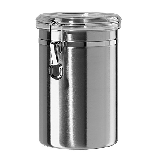 64-Ounce Stainless Steel Kitchen Airtight Canister with Clear Arylic Lid and Locking Clamp - For Kitchen Counter, Tea Coffee Flour Sugar Canister (1pc 64oz)