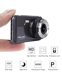 Dash Cam, GELOO 1080P 4,0 pulgadas, cámara del tablero de instrumentos del automóvil doble, delantera y trasera, 170 grabadora de la cámara del tablero de instrumentos del DVR del coche de gran angular con visión nocturna, G Sensor, modo de estacionamient