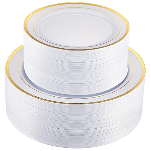 FOCUSLINE 120pcs Gold Plastic Plates, Disposable Plastic Party Plates