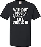 Medium Black Adult Without Music Life Would B Flat Funny Music Lovers T-Shirt