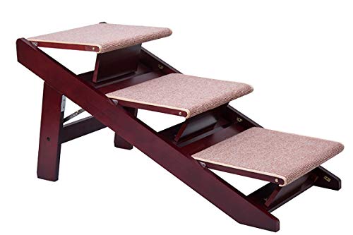PAWLAND 2-in-1 Portable Folding Pet Stairs for Dogs, Cats, high beds, Wood Pet Safety Beside Dog Ramp,Dog Steps, Easy Climb Pet Step Stool (Mahogany)
