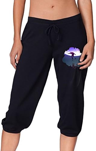 Skateboard Moon Rooftop Women's Drawstring Elastic Cropped Jogger Pants