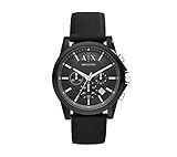 A|X Armani Exchange Men's Silvertone Black Nylon With Silicone Straps Watch