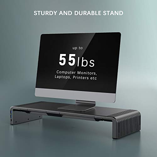Adjustable Monitor Stand, Jelly Comb Computer Monitors Riser with USB 3.0 &Type C Ports, Support