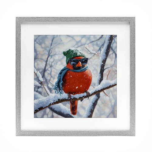 Stupell Industries Christmas Cool Cardinal Gray Framed Print Under Glass design…