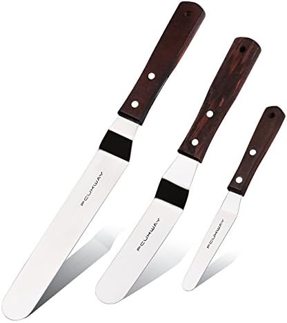PUCKWAY Icing Spatula, 7.5" - 10.8" - 12.8" Offset Cake Spatula Set with Wooden Handle, Professional Stainless Steel Cake Decorating Spatulas (4"-6"-8" Blade)