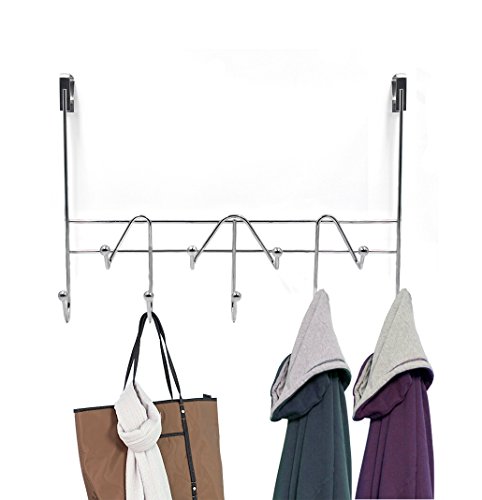 ESYLIFE 2 Pack Over the Door Hook Organizer Rack Hanging Towel Rack Over Door, 9 Hooks, Chrome Finish