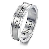 HooAMI Mens Womens Simple Style Double Grooves Stainless Steel Promise Couple Ring - Free Engraving