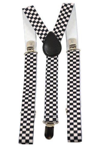 Youth Black and White Checkered Suspenders