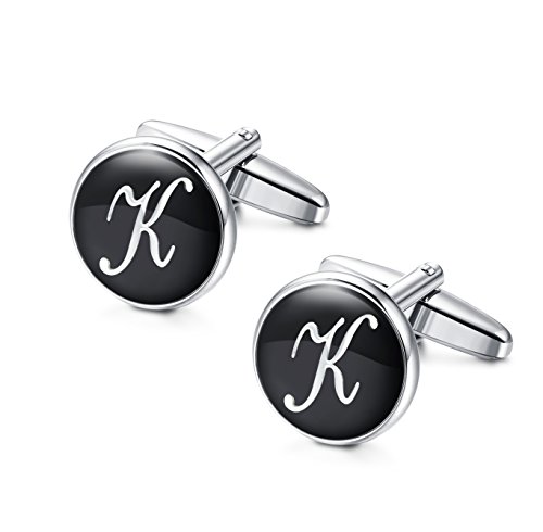 Jstyle Initial Cufflinks for Men Alphabet Letter Cufflinks Black Shirt Business Wedding K