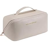 LAKSMI Women Travel Makeup Bag Portable Cosmetic Bags, Waterproof Pouch Flat Toiletry Bag Make up Organizer with Divider and Handle