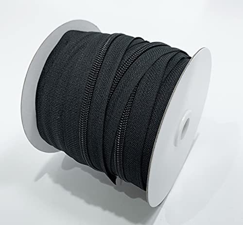 15 Meters/Continuous Nylon Zipper, with 10#10 Metal Slider Sliders, Zipper for Sewing on Clothing, Crafts, Sewing, Black Zipper, (15M, 332)