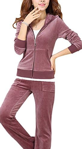 Uniquezone Women Ladies 2 Pieces Velour Sweat and Pants Tracksuit Set