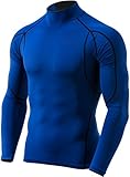TM-MUT12-BLU_Medium Tesla Men's Mock Long-Sleeved T-Shirt Cool Dry Compression Baselayer MUT12